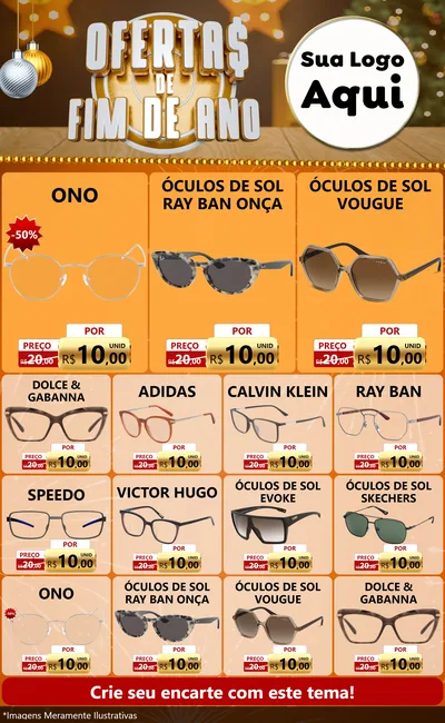 Modelo de Encarte para Encarte Grande com o tema Ofertas de Fim de Ano para Óticas