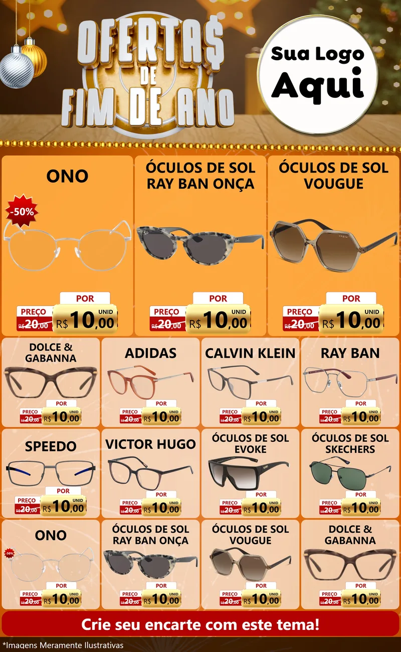 Modelo de Encarte para Encarte Grande com o tema Ofertas de Fim de Ano para Óticas