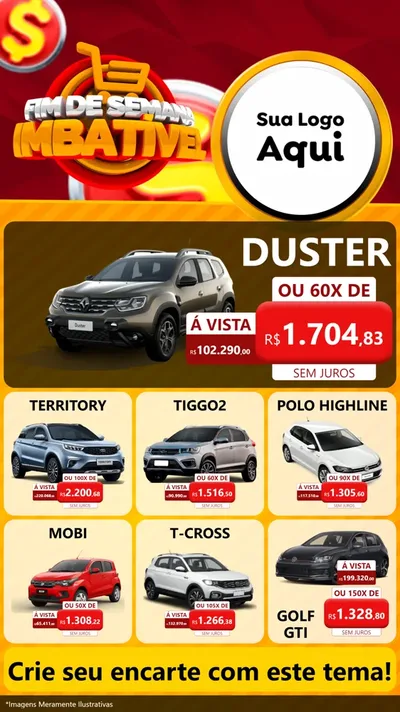 Modelo de Rede Social para Stories com o tema Fim de Semana Imbatível para Concessionaria de Carros