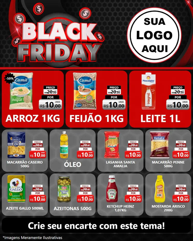 Modelo de Rede Social para Feed Instagram com o tema Black Friday para Supermercado