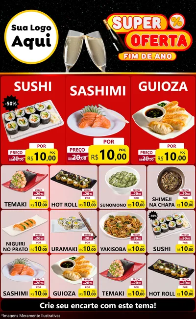 Modelo de Encarte para Encarte Grande com o tema Super Oferta Fim de Ano para Comida japonesa