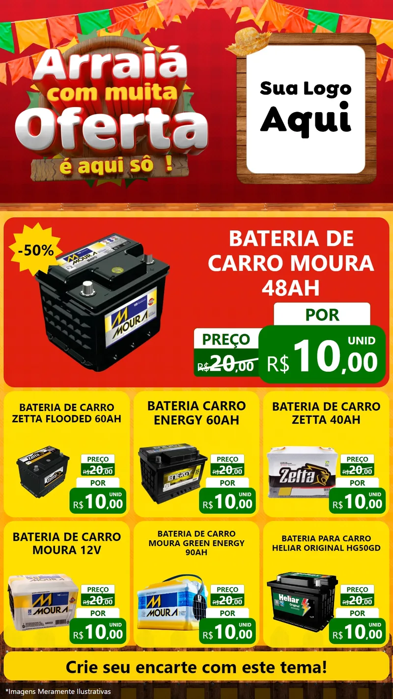 Modelo de Rede Social para Stories com o tema Arraiá Com Muita Oferta - É Aqui Sô! para Baterias Elétricas