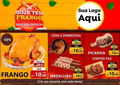 Modelo de Encarte para Encarte A4 Horizontal com o tema Hoje tem Frango Segunda Especial para Assados