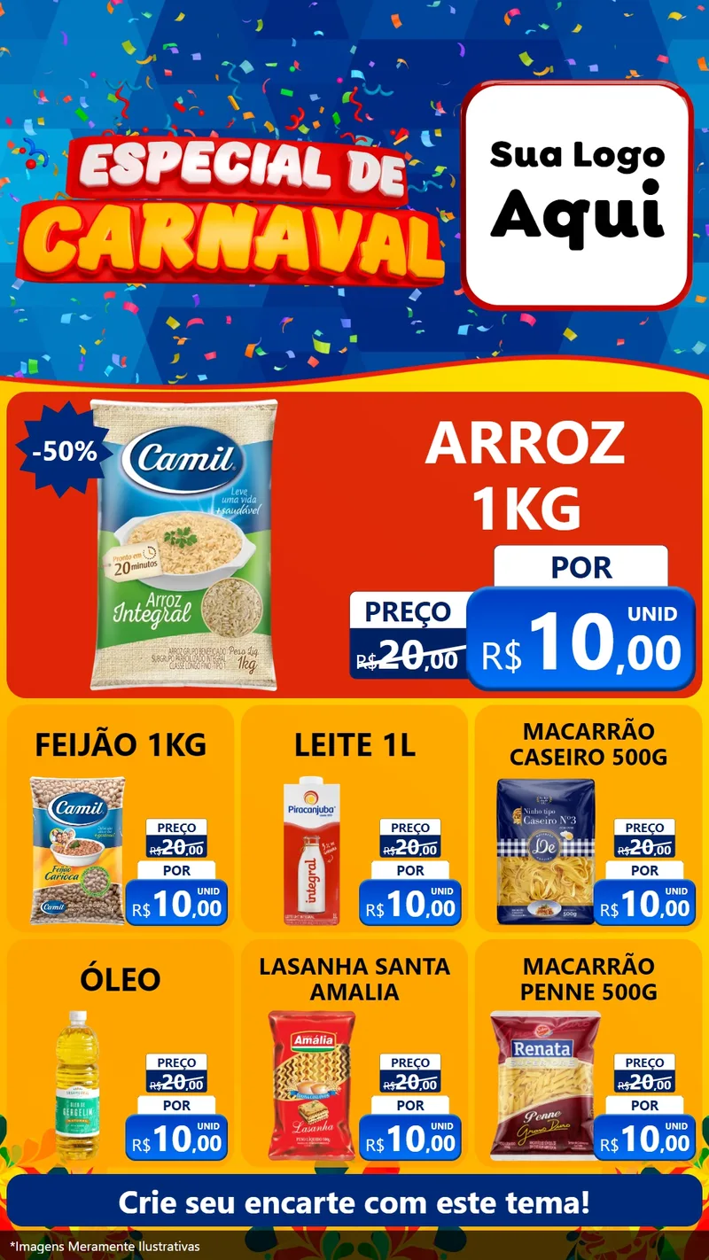 Modelo de Rede Social para Stories com o tema Especial de Carnaval para Supermercado