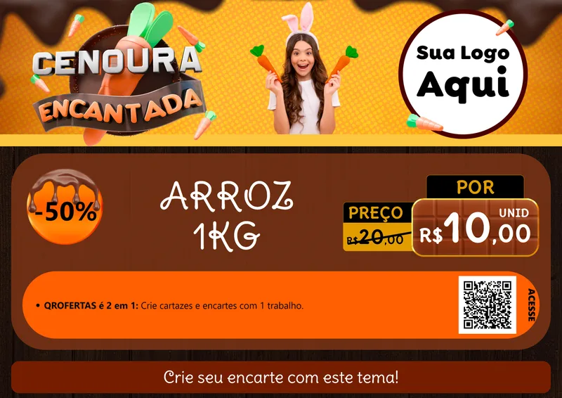 Modelo de Cartaz para Cartaz A4 Horizontal com o tema Cenoura Encantada - Páscoa para Supermercado