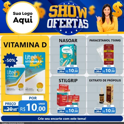 Modelo de Rede Social para Feed Facebook com o tema Show de Ofertas para Farmácia