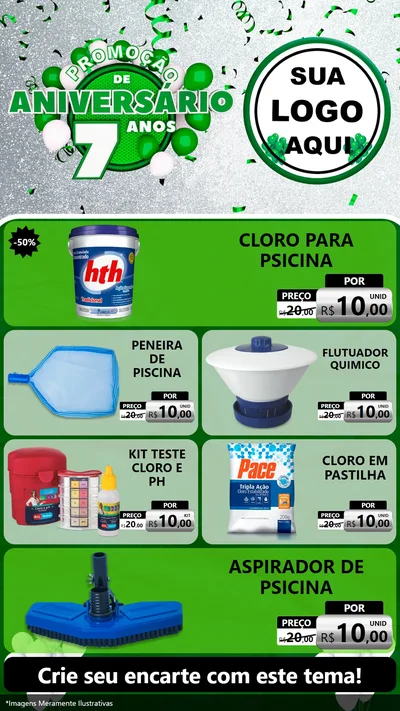 Modelo de TV para TV Vertical com o tema Promoção de Aniversário - 7 Anos para Produtos para Piscina