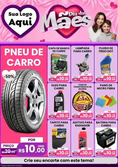 Modelo de Encarte para Encarte A4 Vertical com o tema Dia das Mães para Auto peças