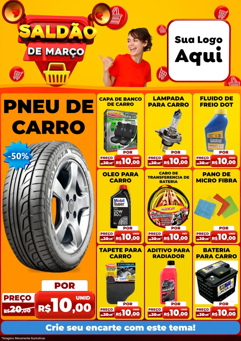 Modelo de Encarte para Encarte A4 Vertical com o tema Saldão de Março para Auto peças