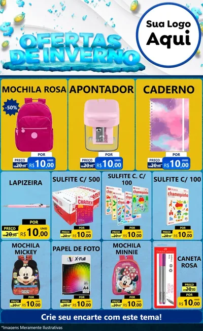 Modelo de Encarte para Encarte Grande com o tema Ofertas de Inverno para Papelaria