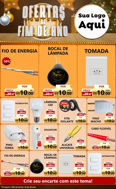 Modelo de Encarte para Encarte Grande com o tema Ofertas de Fim de Ano para Materiais Elétricos