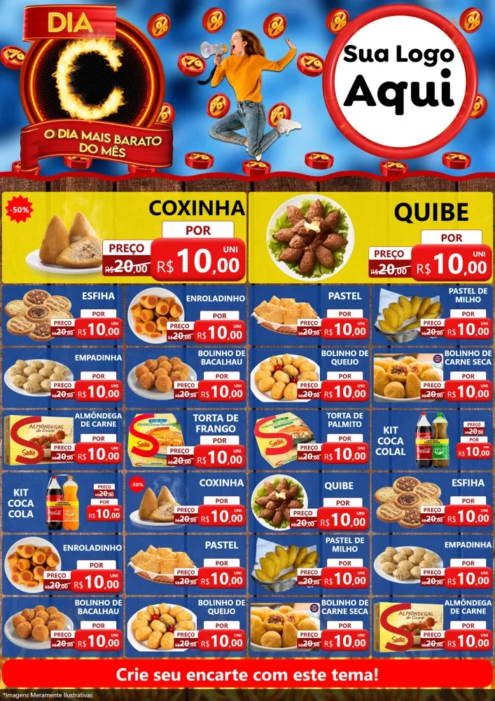 Modelo de Encarte para Encarte A4 Vertical com o tema Dia C - O Dia Mais Barato Do Mês para Salgadaria