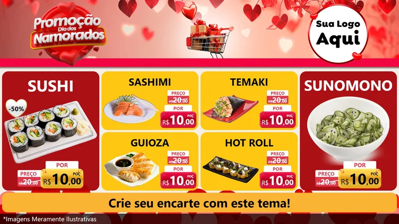 Modelo de TV para TV Horizontal com o tema Promoção Dia dos Namorados para Comida japonesa