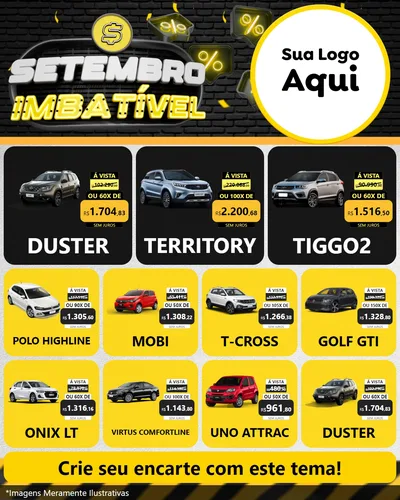 Modelo de Rede Social para Feed Instagram com o tema Setembro Imbatível para Concessionaria de Carros