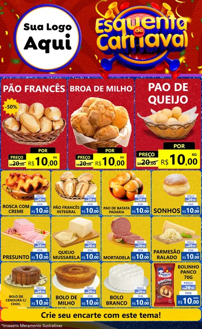 Modelo de Encarte para Encarte Grande com o tema Esquenta de Carnaval para Padaria