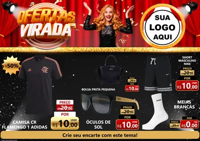 Modelo de Encarte para Encarte A4 Horizontal com o tema Ofertas da Virada para Roupas e acessórios