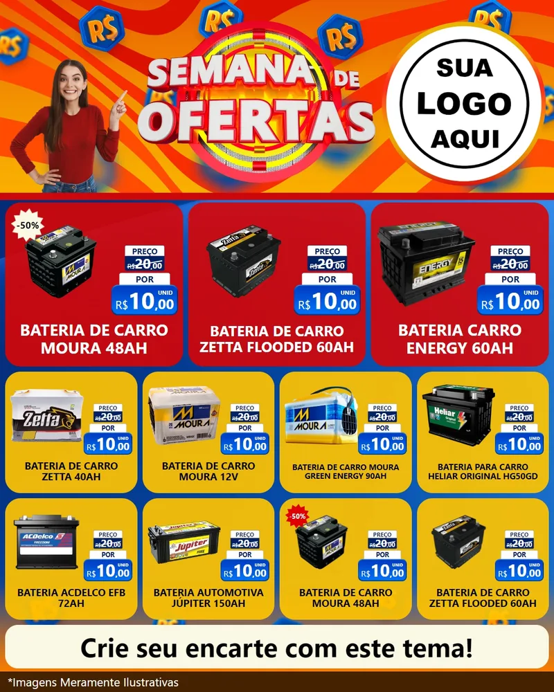 Modelo de Rede Social para Feed Instagram com o tema Semana de Ofertas para Baterias Elétricas
