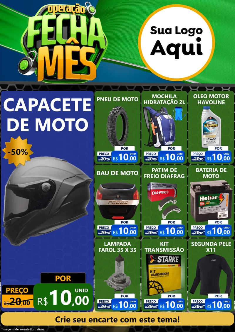 Modelo de Encarte para Encarte A4 Vertical com o tema Operação Fecha Mês para Moto peças