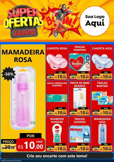 Modelo de Encarte para Encarte A4 Vertical com o tema Super Ofertas Julho para Bebês