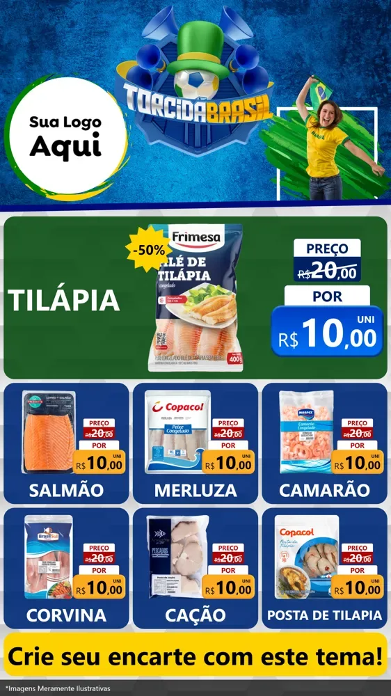 Modelo de Rede Social para Stories com o tema Torcida Brasil - Copa para Peixaria