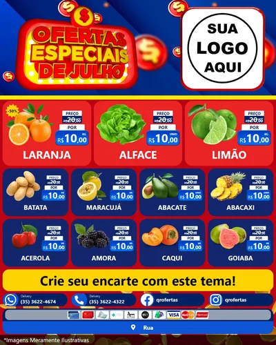 Modelo de Rede Social para Feed Instagram com o tema Ofertas Especiais de Julho para Hortifrúti
