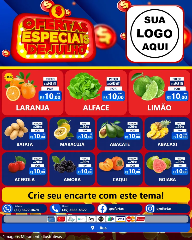 Modelo de Rede Social para Feed Instagram com o tema Ofertas Especiais de Julho para Hortifrúti