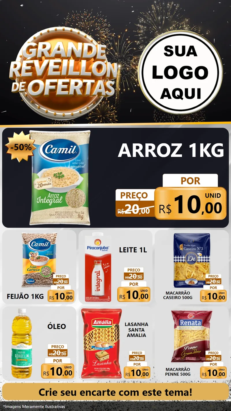 Modelo de Rede Social para Stories com o tema Grande Réveillon de Ofertas para Supermercado