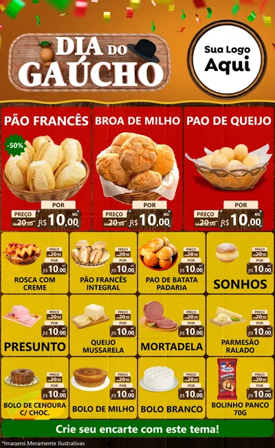 Modelo de Encarte para Encarte Grande com o tema Dia do Gaúcho para Padaria