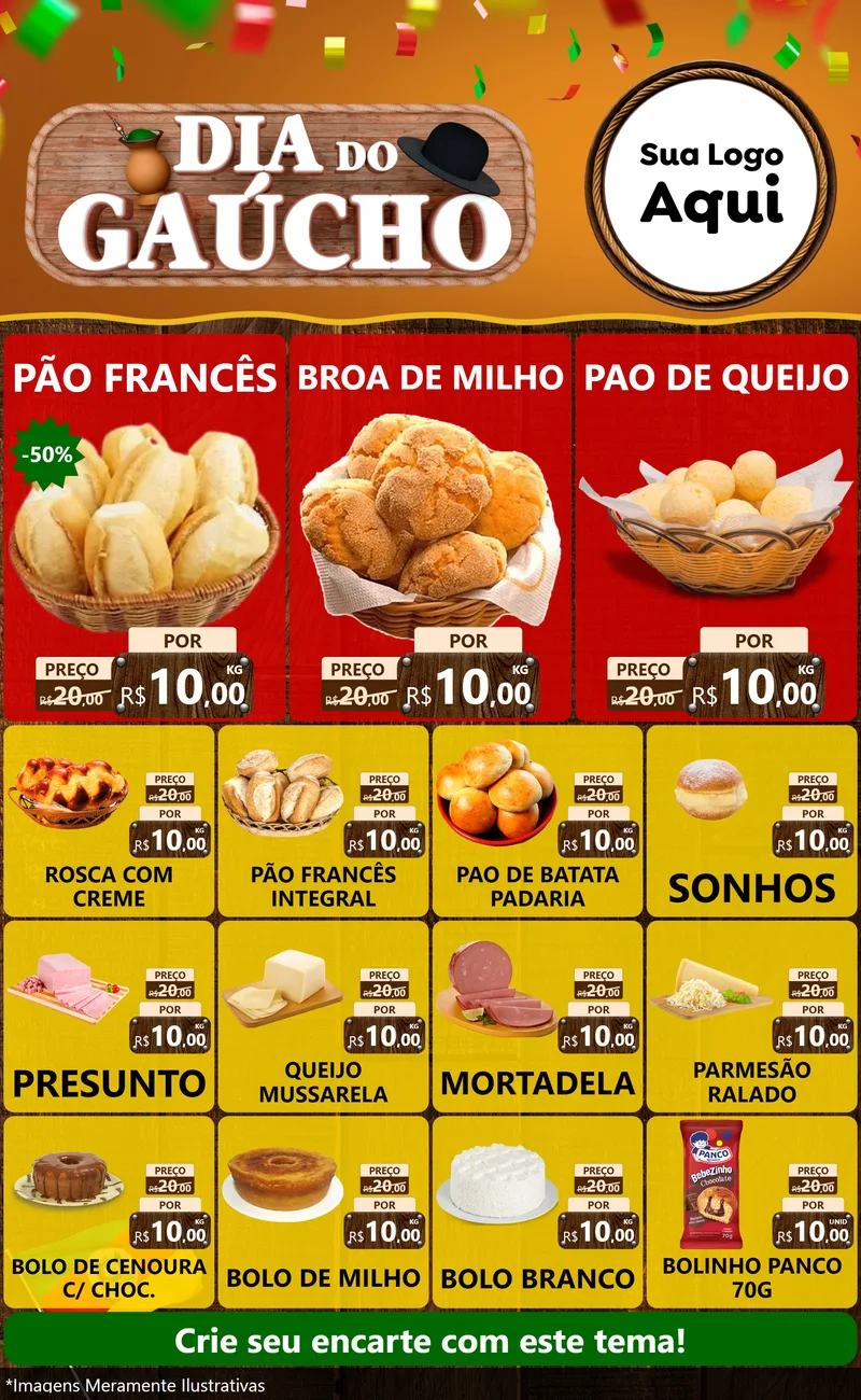 Modelo de Encarte para Encarte Grande com o tema Dia do Gaúcho para Padaria