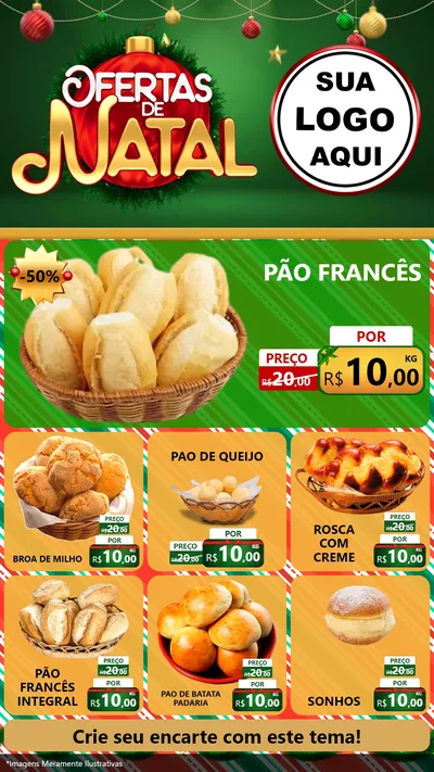 Modelo de Rede Social para Stories com o tema Ofertas de Natal para Padaria