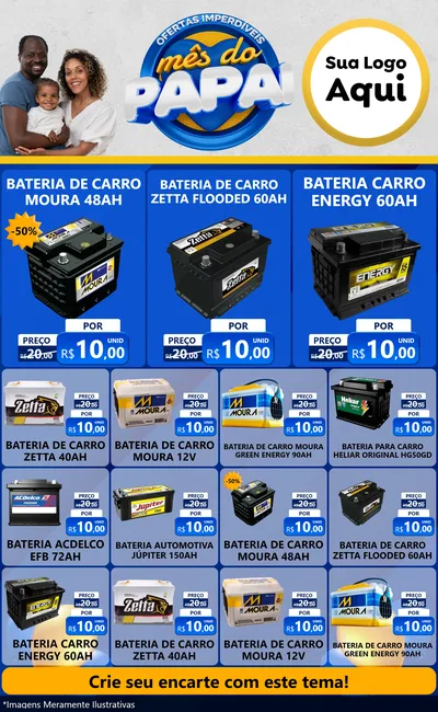 Modelo de Encarte para Encarte Grande com o tema Ofertas Imperdíveis Mês Do Papai para Baterias Elétricas