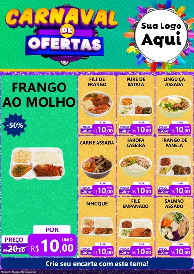 Modelo de Encarte para Encarte A4 Vertical com o tema Carnaval de Ofertas para Restaurante