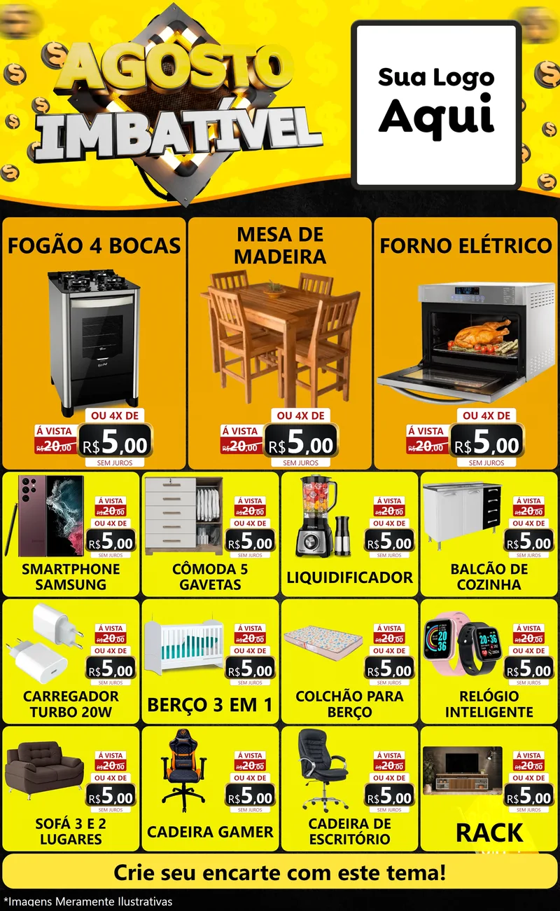 Modelo de Encarte para Encarte Grande com o tema Agosto Imbatível para Móveis e Eletro