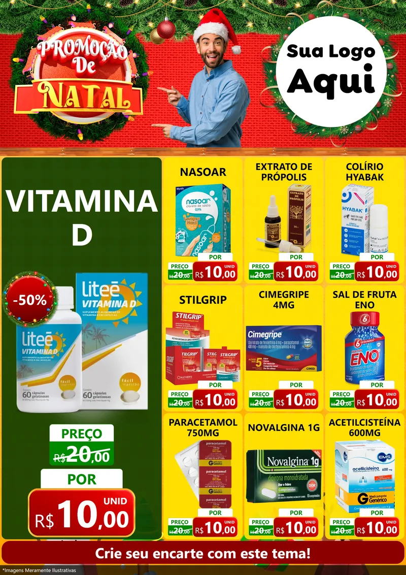 Modelo de Encarte para Encarte A4 Vertical com o tema Promoção de Natal para Farmácia