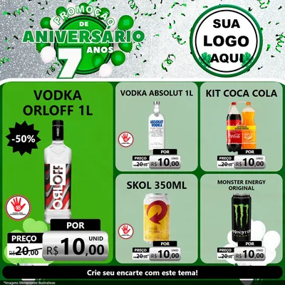 Modelo de Rede Social para Feed Facebook com o tema Promoção de Aniversário - 7 Anos para Distribuidora de bebidas