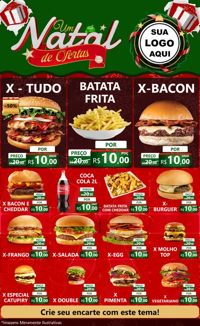 Modelo de Encarte para Encarte Grande com o tema Um Natal de Ofertas para Hamburgueria
