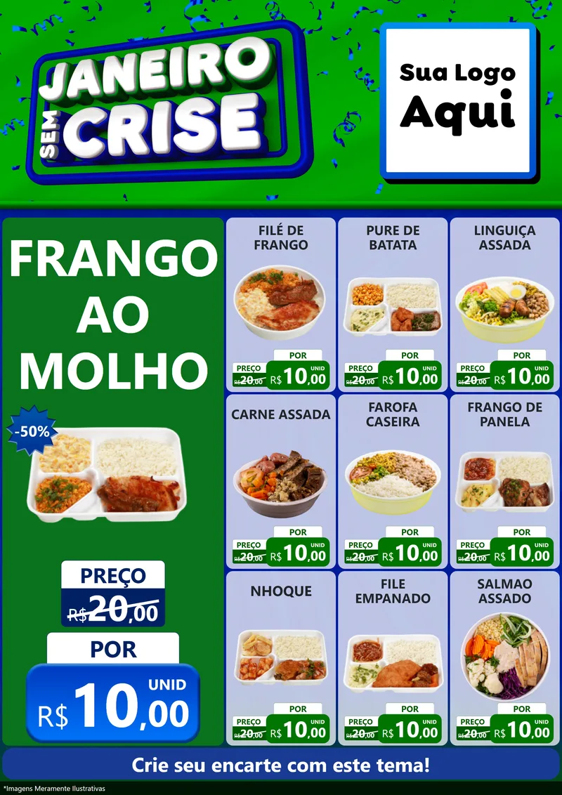 Modelo de Encarte para Encarte A4 Vertical com o tema Janeiro Sem Crise para Restaurante