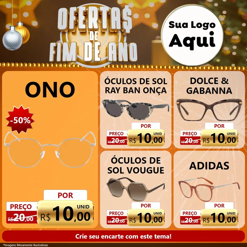 Modelo de Rede Social para Feed Facebook com o tema Ofertas de Fim de Ano para Óticas