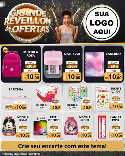 Modelo de Rede Social para Feed Instagram com o tema Grande Réveillon de Ofertas para Papelaria