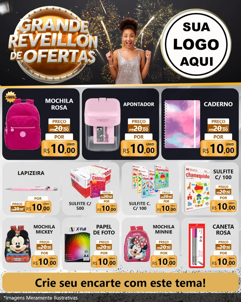 Modelo de Rede Social para Feed Instagram com o tema Grande Réveillon de Ofertas para Papelaria
