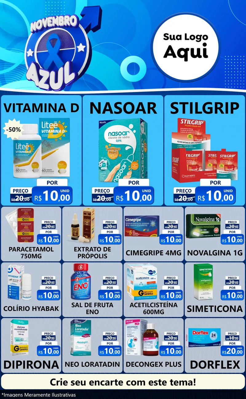 Modelo de Encarte para Encarte Grande com o tema Novembro Azul para Farmácia