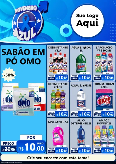 Modelo de Encarte para Encarte A4 Vertical com o tema Novembro Azul para Produtos de Limpeza