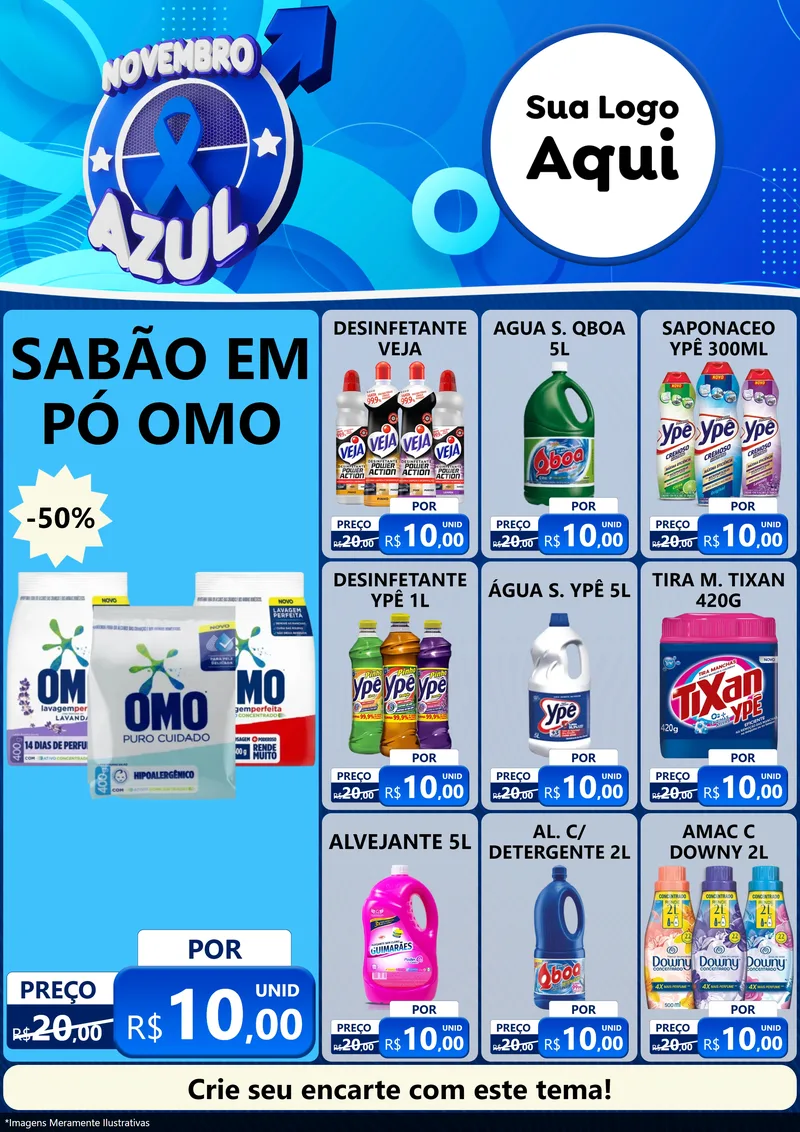 Modelo de Encarte para Encarte A4 Vertical com o tema Novembro Azul para Produtos de Limpeza