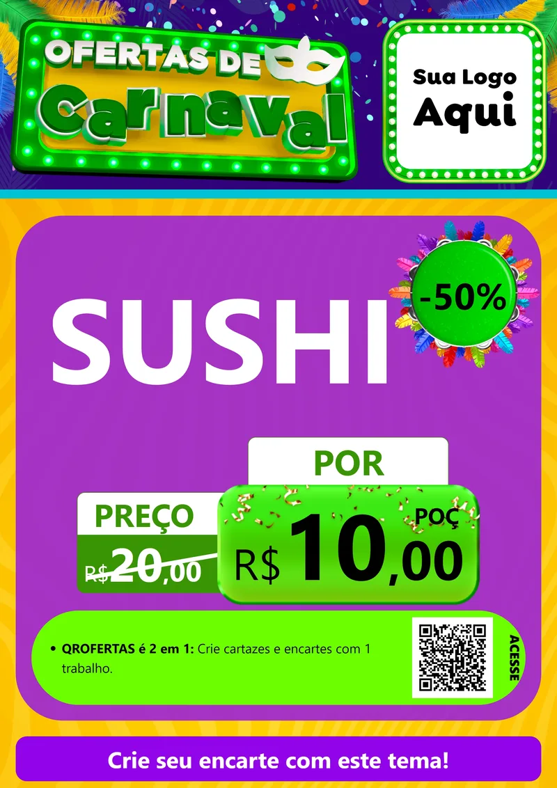 Modelo de Cartaz para Cartaz A4 Vertical com o tema Ofertas de Carnaval para Comida japonesa