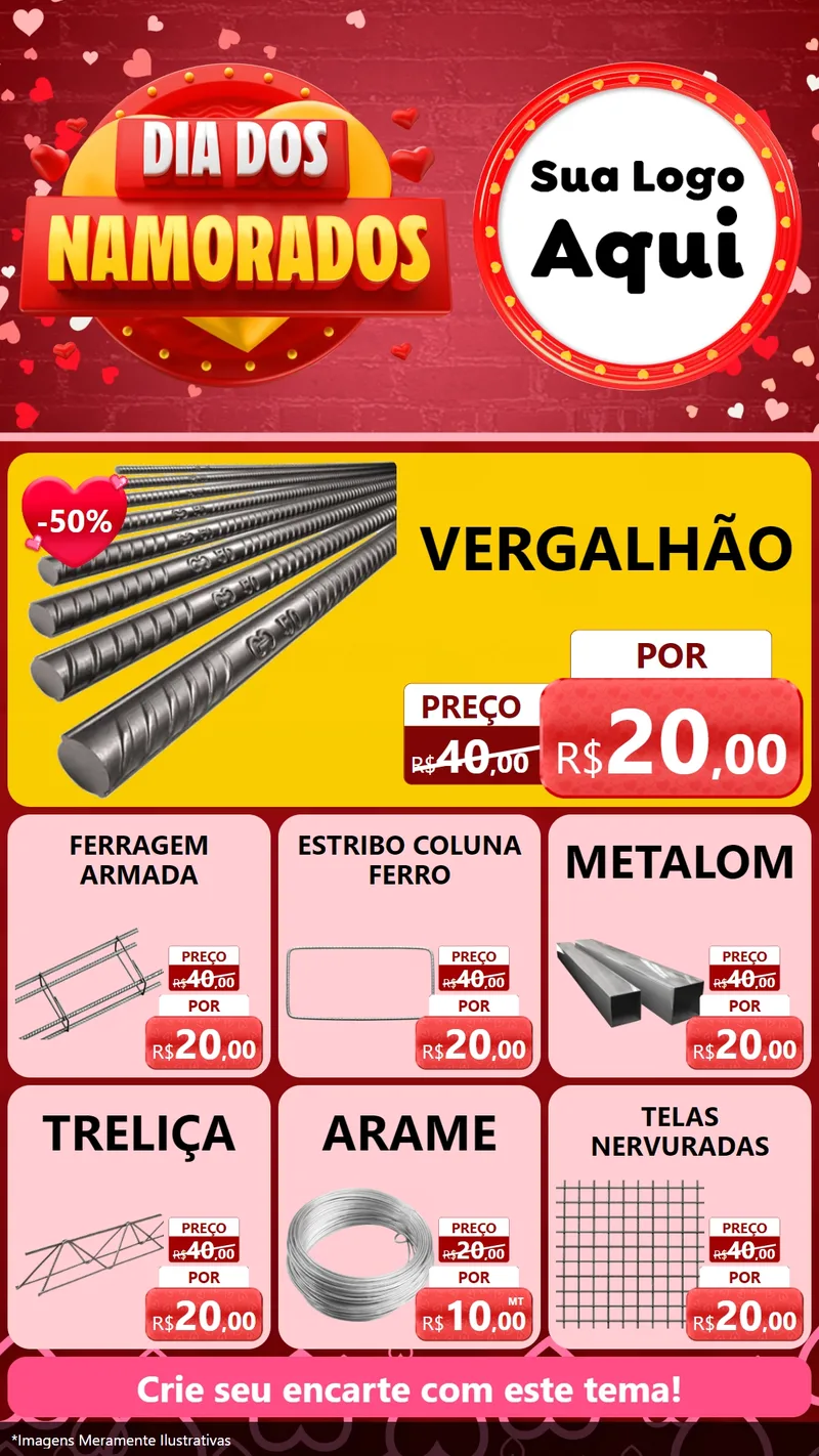 Modelo de Rede Social para Stories com o tema Dia Dos Namorados para Ferragens