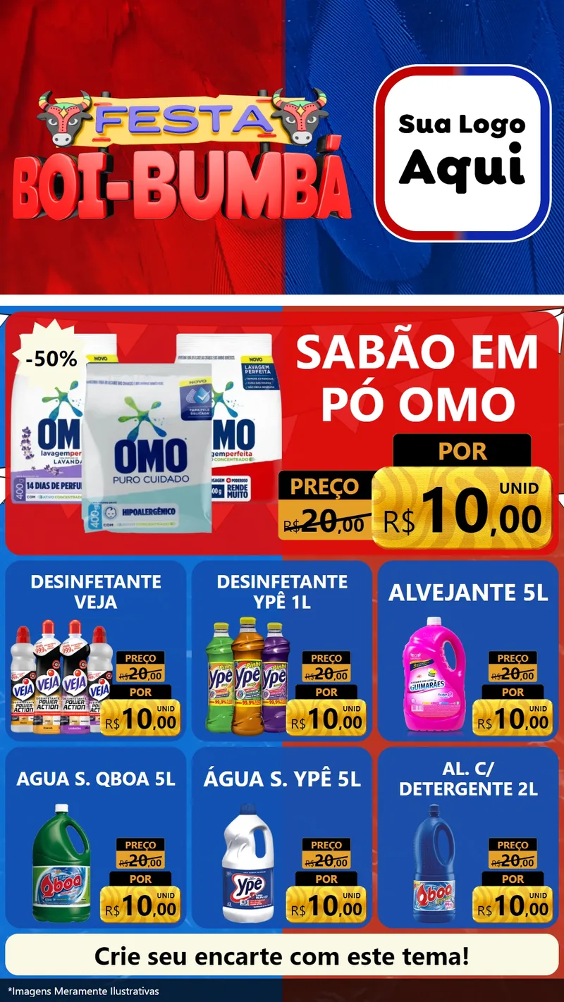 Modelo de Rede Social para Stories com o tema Festa Boi Bumbá para Produtos de Limpeza