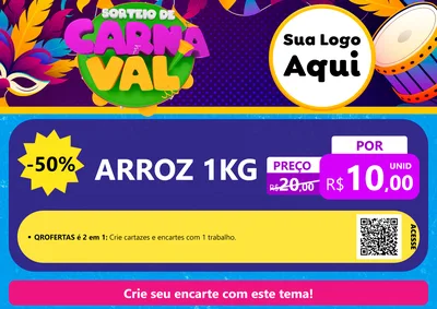 Modelo de Cartaz para Cartaz A4 Horizontal com o tema Sorteio de Carnaval para Supermercado