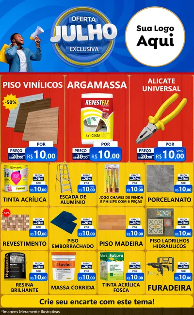 Modelo de Encarte para Encarte Grande com o tema Oferta Exclusiva, Julho para Material para Construção
