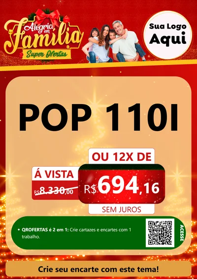 Modelo de Cartaz para Cartaz A4 Vertical com o tema Alegria em Família Super Ofertas - Natal para Concessionaria de Motos