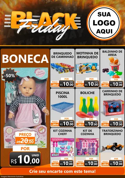 Modelo de Encarte para Encarte A4 Vertical com o tema Black Friday para Brinquedos